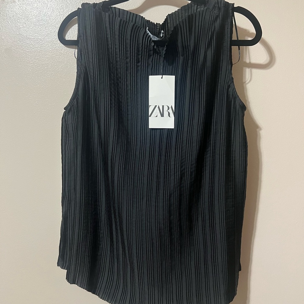 Zara Elegant Black Pleated Blouse